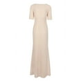 thumbnail image 2 of Adrianna Papell V-Neck 3-4 Sleeve Ruched Embellished Waist Zipper Back Metallic Knit Dress-CHAMPAGNE / 0, 2 of 6