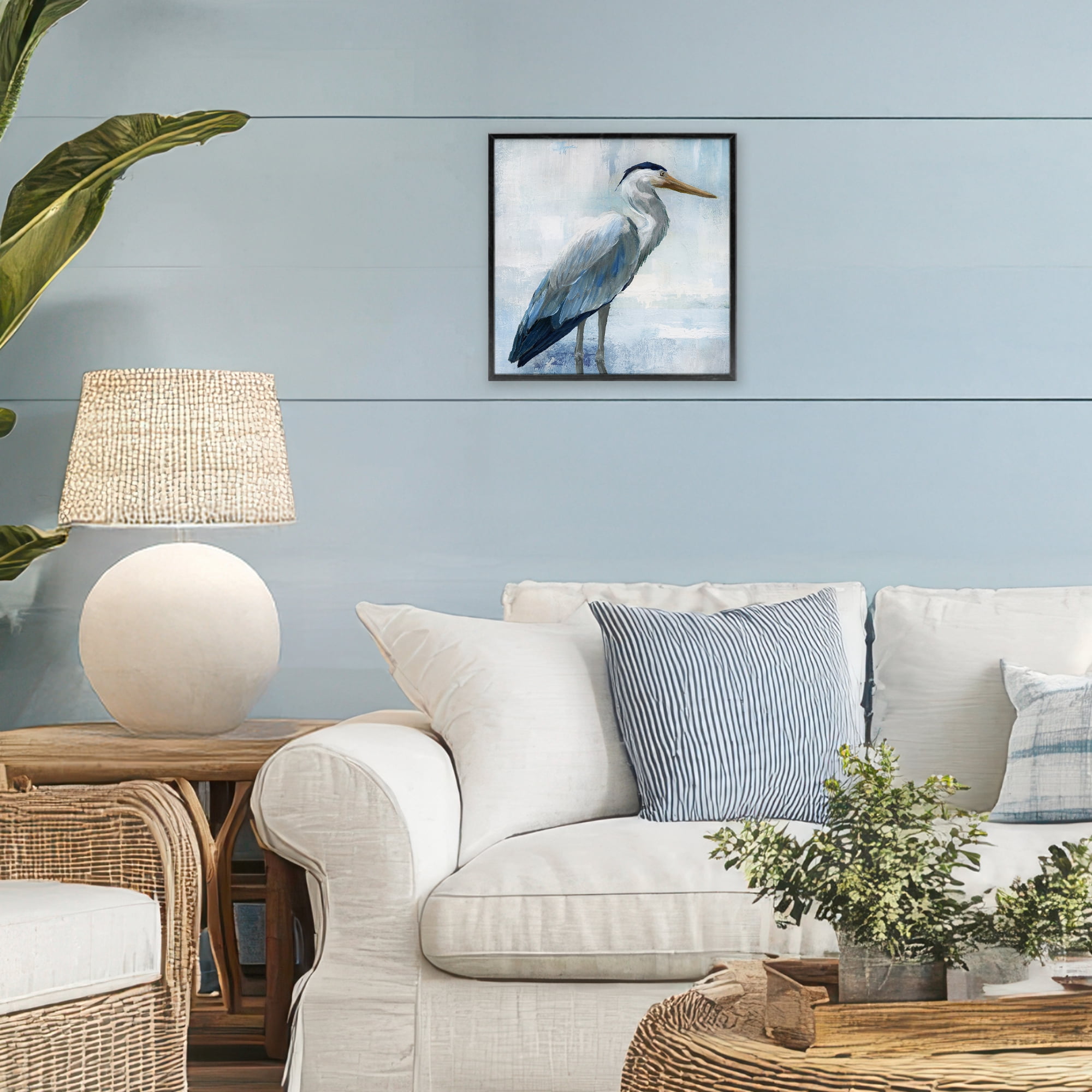 Stupell Industries Serene Blue Heron In Aqua Black Framed Giclee Art, design by Nan