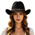 thumbnail image 3 of Hats for Women Unisex Western Cowboy Hat Retro Wool Fedora Classic Style Black One Size, 3 of 5