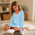 thumbnail image 6 of CUZIBR Kids Girls Nightgown Long Sleeve Pleated Crew Neck Sleepwear Solid Color Lightweight Loungewear Comfort Festival Party Nightwear,Light Blue,9-10 Years, 6 of 7