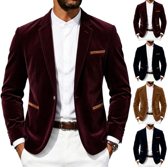 Men's Corduroy Suit Jacket One Button Blazer | Sport Coat For Wedding, Prom, Dinner and Formal Events