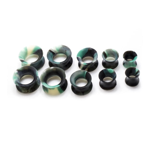 Package of 5 Pairs of Silicone Double Flared Camouflage Plugs - 2 Gauge to 1/2