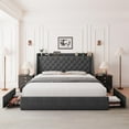 thumbnail image 3 of Feonase Queen Bed Frame with 4 Storage Drawers, Upholstered Storage Bed with Charging Station, Tufted Wingback Headboard, No Box Spring Needed, Dark Grey, 3 of 7