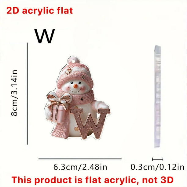Uuiauoio 26 English Letter Christmas Ornament Set 2D Acrylic Tree Decor Car Rearview Mirror Hanging Alphabet Pendant Party Supplies,Pink Letter Snowman,Family Ornament