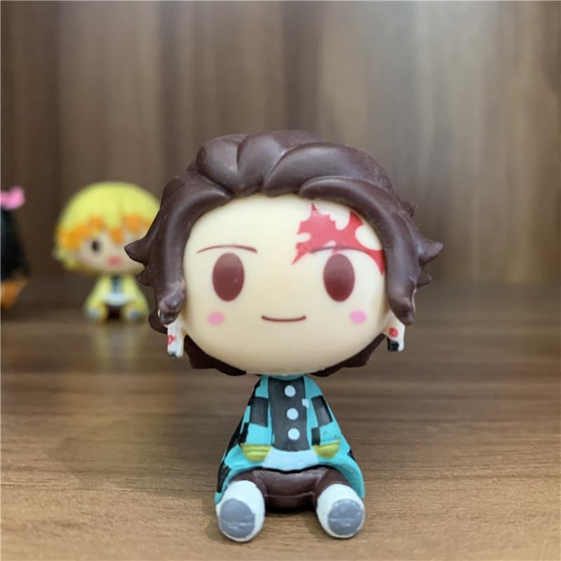 Newly Tanjirou Nezuko Figure Agatsuma Zenitsu Figure Hashibira Inosuke Figure Four Sitting Q Version Action Figures 5cm/1.9inch Handmade PVC Anime Gifts