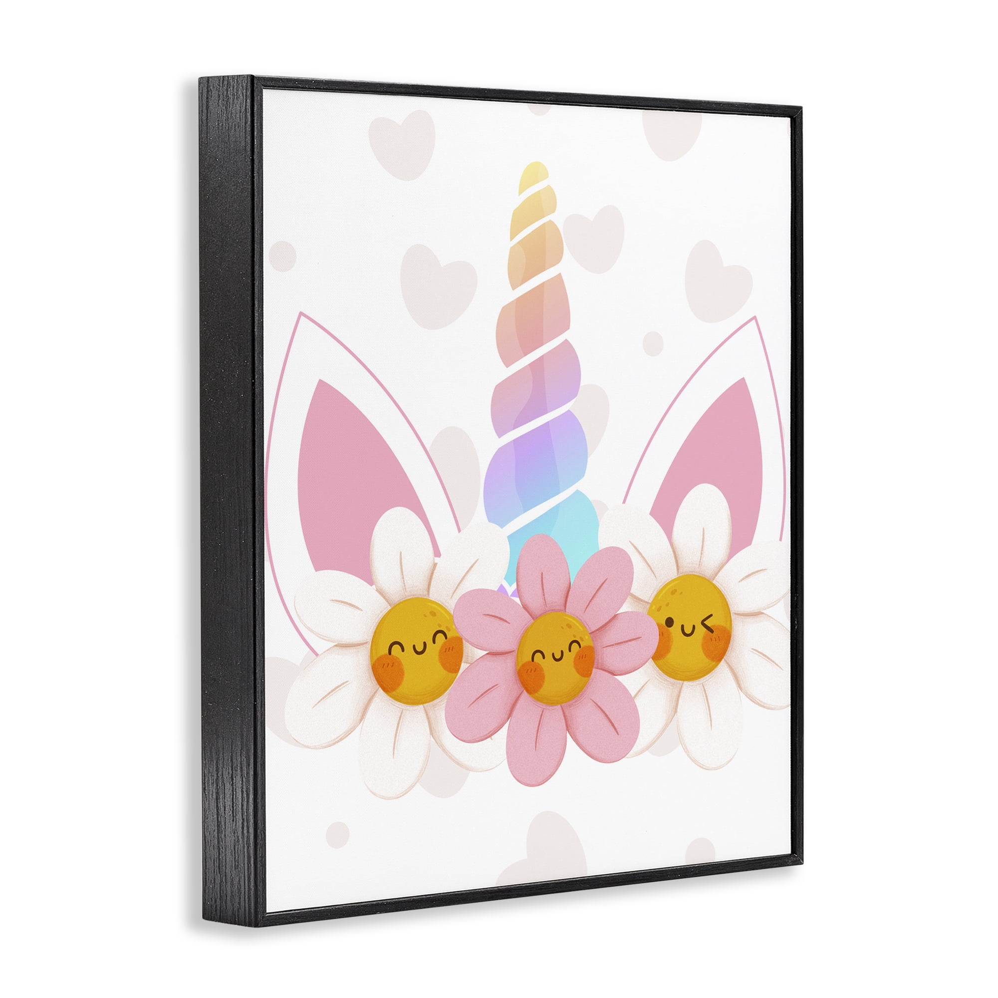 Daisy Unicorn with Hearts Black Framed Giclee Art, design by Jesse Keith