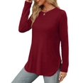 thumbnail image 3 of Women'S Long Sleeve Crew Neck Shirt Side Basic Loose Tunic Top Casual Wine Red S, 3 of 5