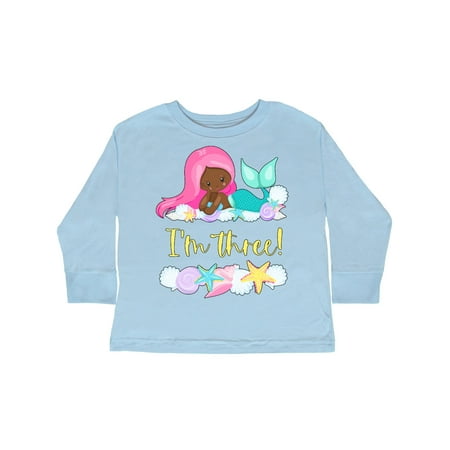 

Inktastic I m 3 Mermaid with Pink Hair and Shells Gift Toddler Boy or Toddler Girl Long Sleeve T-Shirt