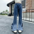 thumbnail image 2 of Hessimy Pants For Juniors Teen Girls Comfy Lounge Slightly Flared Pants High Waisted Sweat Pants Teens Ladies Bow Denim Pants (Blue,4-6 Years), 2 of 9