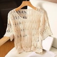 thumbnail image 2 of Feancey Womens Crochet Cover Up Tops Knit Hollow Out Summer Sweaters Half Sleeve Casual Beach Cover Ups for Swimwear Khaki Free Size, 2 of 6