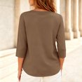 thumbnail image 5 of Sewkxo Women's Casual 3/4 Length Sleeve T-Shirts Loose Crewneck Tops Basic Cotton Solid Tees Blouses Plus Size Fit Blouse,Coffee 3XL, 5 of 5