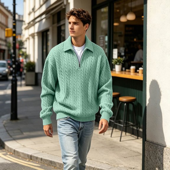 Cold Weather Sweatshirt for Men Quarter Zip Pullover Loungewear 3/4 Zip Pullover Long Sleeve Oversized Sweaters Mint Green S