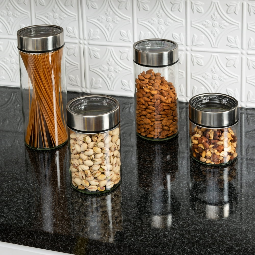 Mainstays Glass Kitchen Canister Set with Lids and FreshDate Dials