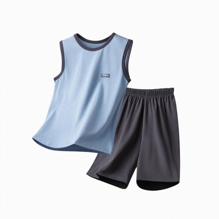 CAICJ98 Boys Clothes 2 Piece Summer Outfits Basketball Athletic Mesh Tank Top & Shorts Set for Kids (Sky Blue 12-13 Years)