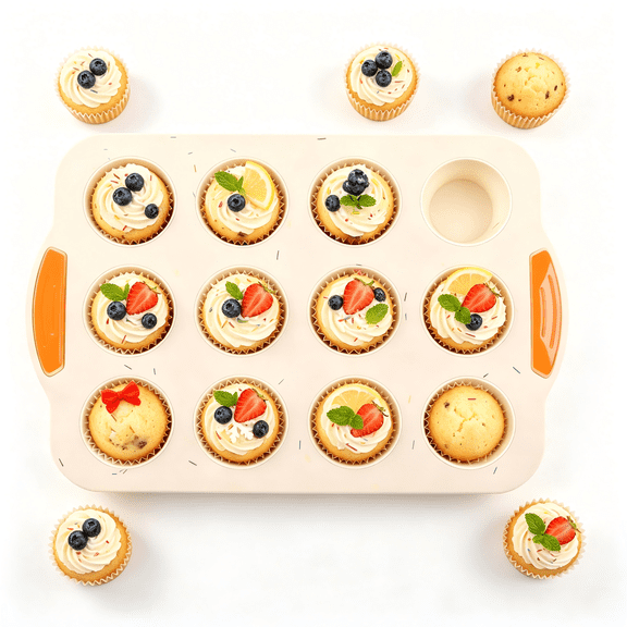 YUOFD Silicone Muffin Pan, 12-Cup Nonstick Mini Cupcake Baking Pan with Handles, Dishwasher Safe