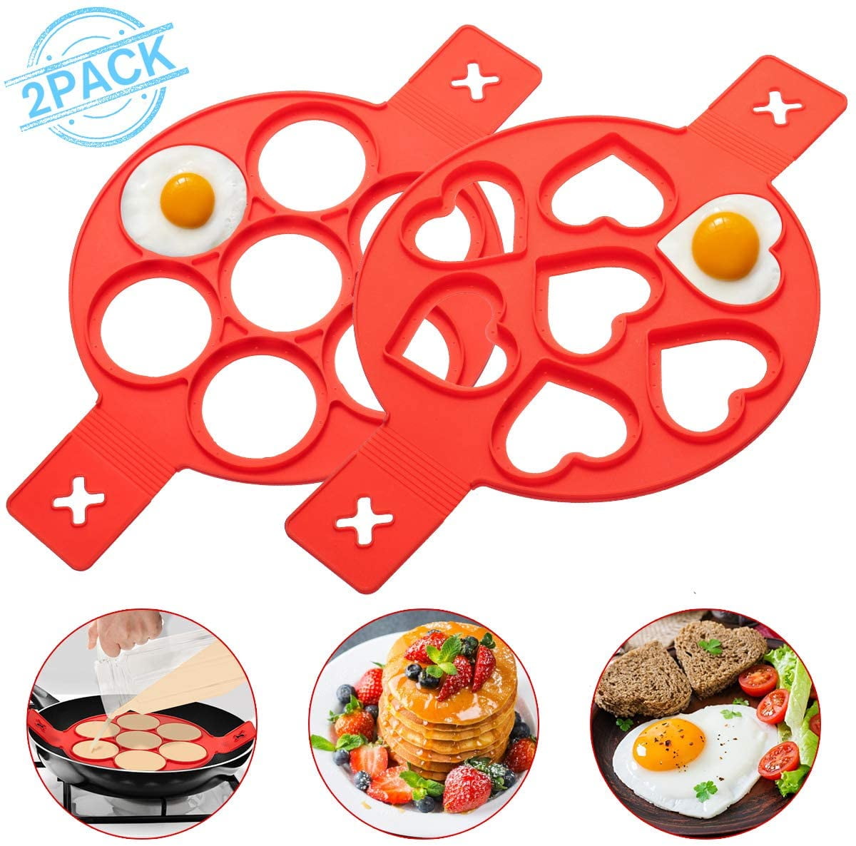 Silicone Heart Pancake Mold, Pancake, 7 Hole Nonstick Mold,11 人気の新作