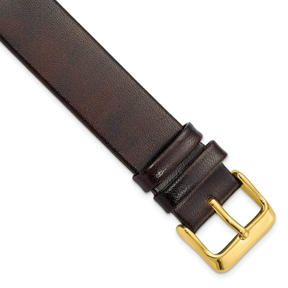 18mm Dark Brown Italian Calfskin Leather with Square End Gold-tone Buckle 7.75 inch Watch Band
