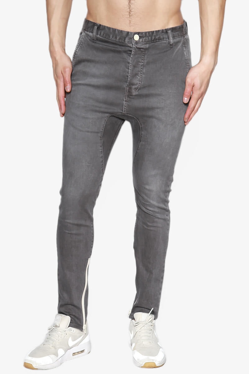 Moto Skinny Fit Drop Crotch Gray Denim Jeans – denimkratos