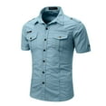 thumbnail image 3 of Donemore Men's Striped Short Sleeve Collar Business Shirt with Pocket Design, Casual Versatile Style, Multiple Colors Comfortable Men's Clothing, 3 of 8