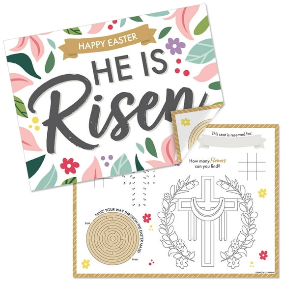 Big Dot of Happiness Religious Easter - Paper Christian Holiday Party Coloring Sheets - Activity Placemats - Set of 16