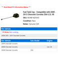 thumbnail image 2 of Fuel Tank Cap - Compatible with 2008 - 2013 Chevy Corvette Z06 6.2L V8 2009 2010 2011 2012, 2 of 2
