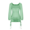 thumbnail image 4 of IROINNID Semi Formal Dress for Women Long Sleeve Mini Dress Fall Drawstring Bishop Sleeve Off-The-Shoulder Neck Dress,Green, 4 of 6