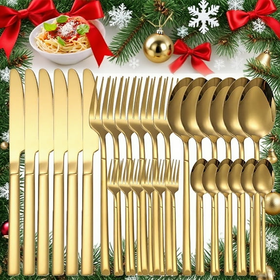 Gold Silverware Set,30-Piece Golden Forks and Spoons Set Mirror Polished Flatware Utensils Cutlery for 6, Stainless Steel Tableware Kitchen Utensils Dishwasher Safe