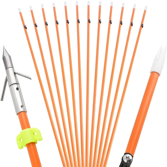 AMEYXGS 12-Pack Fishing Arrows with Tips and Safety Sleeves Compatible with Compound and Recurve Bows For Hunting and Fishing