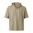 thumbnail image 5 of Plus Size Big & Tall Men's Cotton Pullover Hooded Top Short Sleeve Casual Solid Color T-Shirt Hoodie Drawstring Loose Fit Summer Basic Streetwear Outfits Travel Essential, 5 of 7