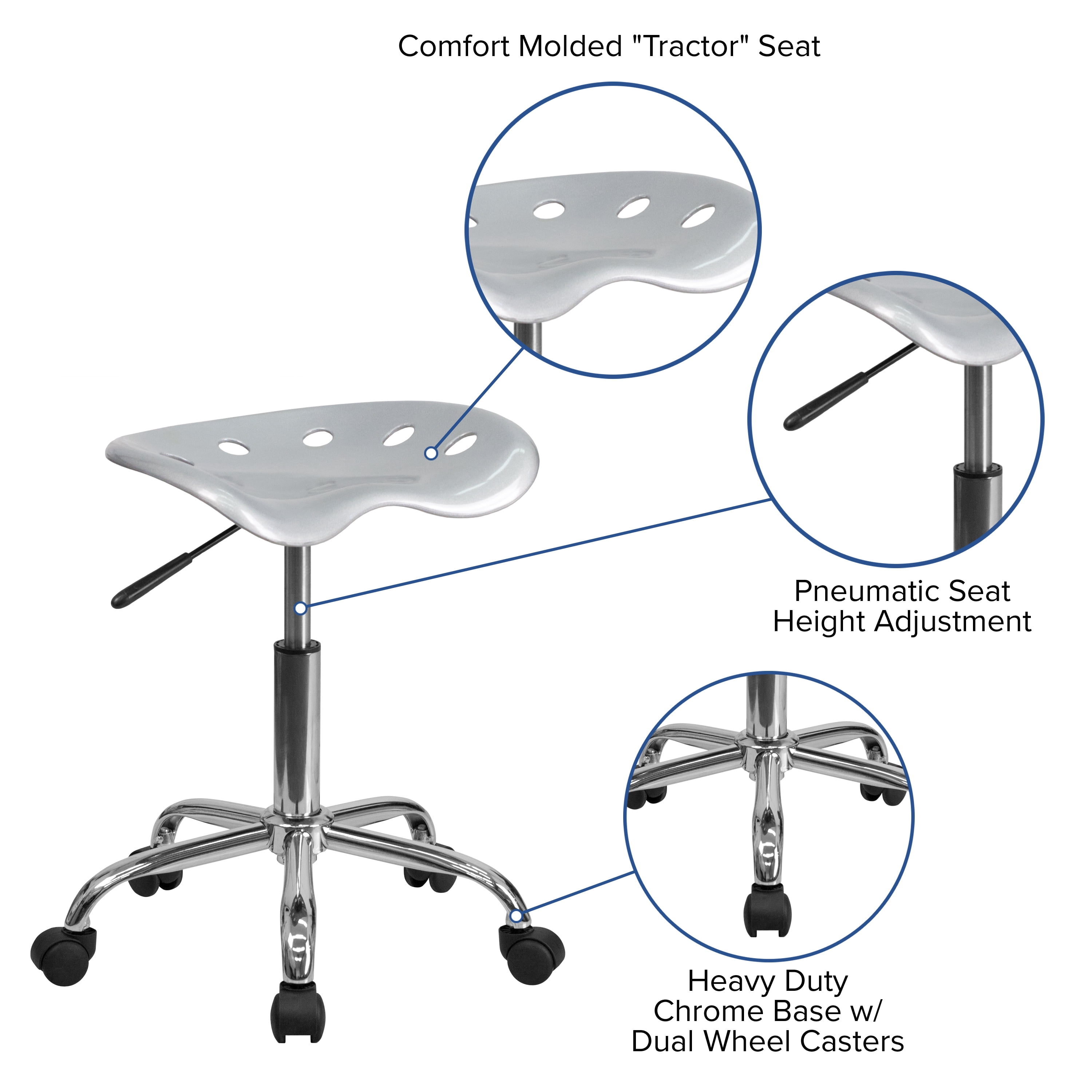 Flash Furniture Vibrant Silver Tractor Seat and Chrome Stool