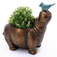 thumbnail image 2 of LuxenHome Brown MgO Hippo and Bluebird Flower Pot Planter, 2 of 10