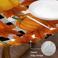 thumbnail image 3 of Orange Fall Round Tablecloth, Fitted Table Cover with Elastic for 36"-44" Round Tables, Pumpkins Thanksgiving Maple Leaf Plaid Table Cloth Outdoor Indoor Dinning Party Waterproof Tablecloths, 3 of 7