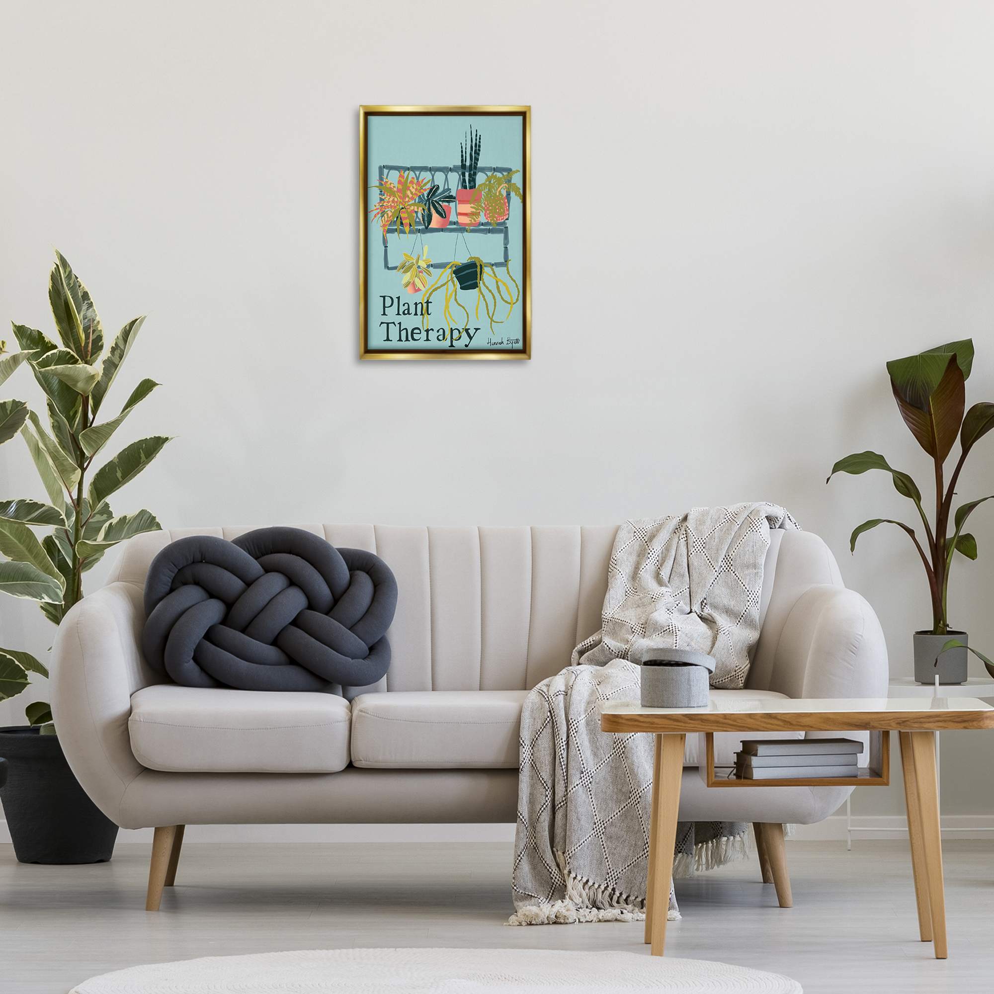 Stupell Industries Plant Therapy Shelf Plants & Flowers Painting Gold Floater Framed Canvas Art Print Wall Art, 17 x 25
