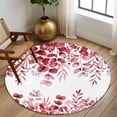 thumbnail image 3 of Round Area Rug 6 Ft, Red Eucalyptus Leaves Washable Non-Slip Circle Carpet for Living Room/Bedroom, Spring Summer Botanical Low-Profile Indoor Mats Collection Rugs for Residential, 3 of 7