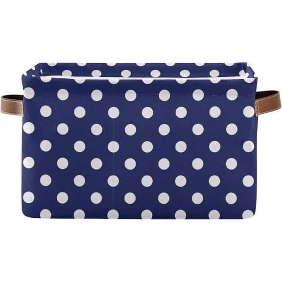FREEAMG White Polka Dots Storage Basket, Durable Canvas Organizer With Handles Large Collapsible Storage Bins Boxes for Home Office - 1 Pack
