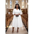 thumbnail image 4 of AURA Women's Plus Size Stretchy Flared Wrap Dress Casual Wedding Guest Midi Dresses V Neck 3/4 Sleeve A-Line Swing Dress, 4 of 6