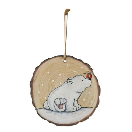 

Fjofpr Lovely Christmas Round Wooden Hanging Animal Print Pendant Hanging Ornaments