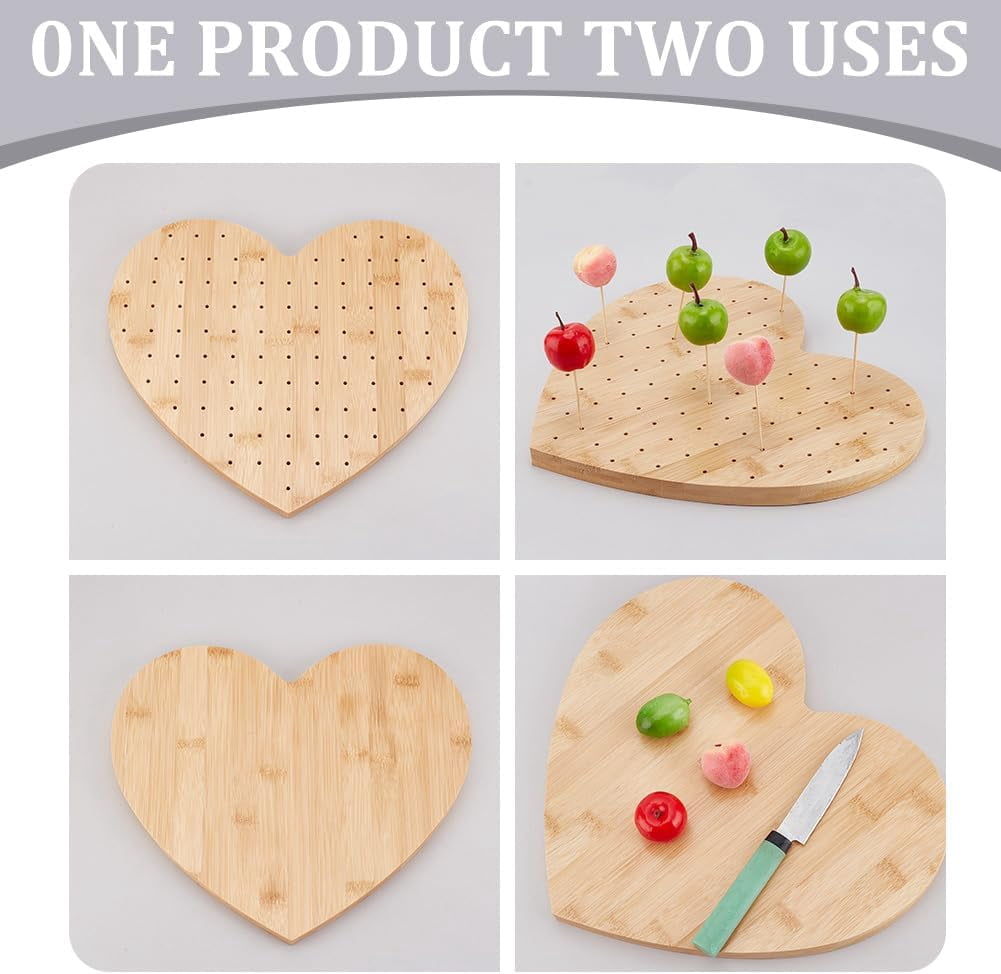 Bamboo Skewer Holder Heart Shape 99 Holes Lollipop Display Stand BurlyWood Color Wooden Appetizer Food Pick Display Holder