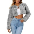 thumbnail image 3 of BiZtdJrK Lightning Sales Of Today Prime Faux Fur Coats for Women Laple Neck Cropped Winter Warm Outwear Long Sleeve Open Front Casual Teddy Jacket Gray 3XL, 3 of 9