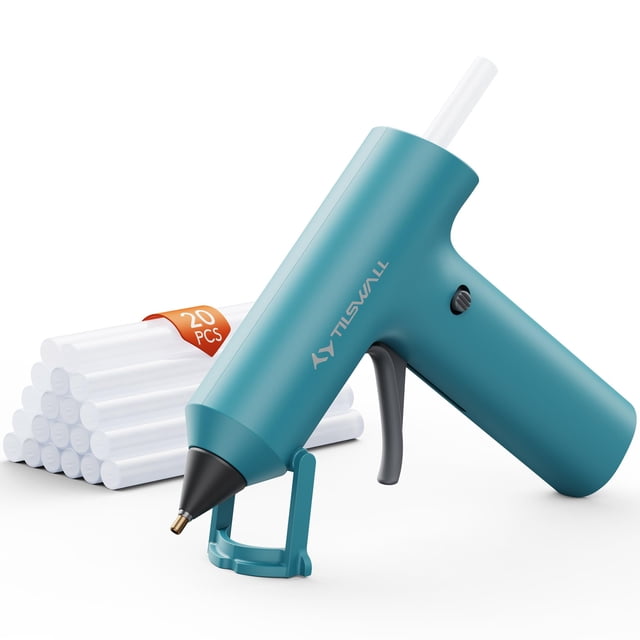Pistola de silicona caliente inalámbrica TILSWALL, precalentamiento rápido, con 20 barras