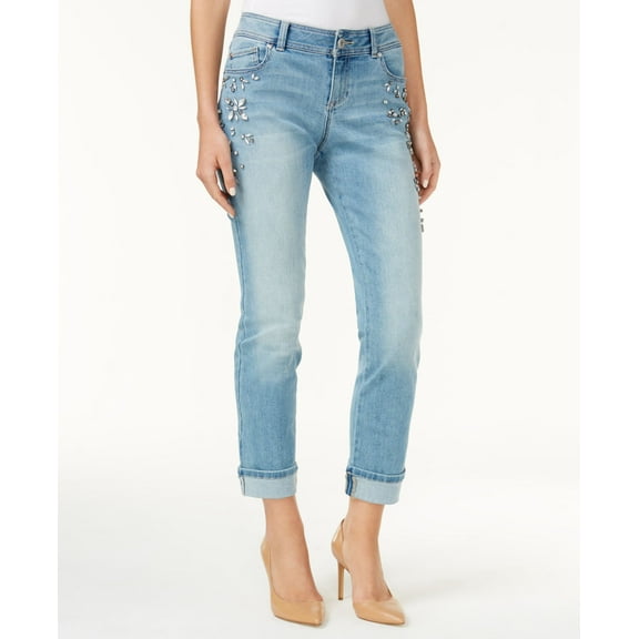 INC International Concepts Curvy Fit Embellished Cuffed Jeans Vose Wash 12