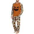 thumbnail image 5 of Men's Halloween Pajama Set Long Sleeve Raglan Soft Cotton Loungewear with Print Top & Full Length Pants for Home Night Beige L, 5 of 6
