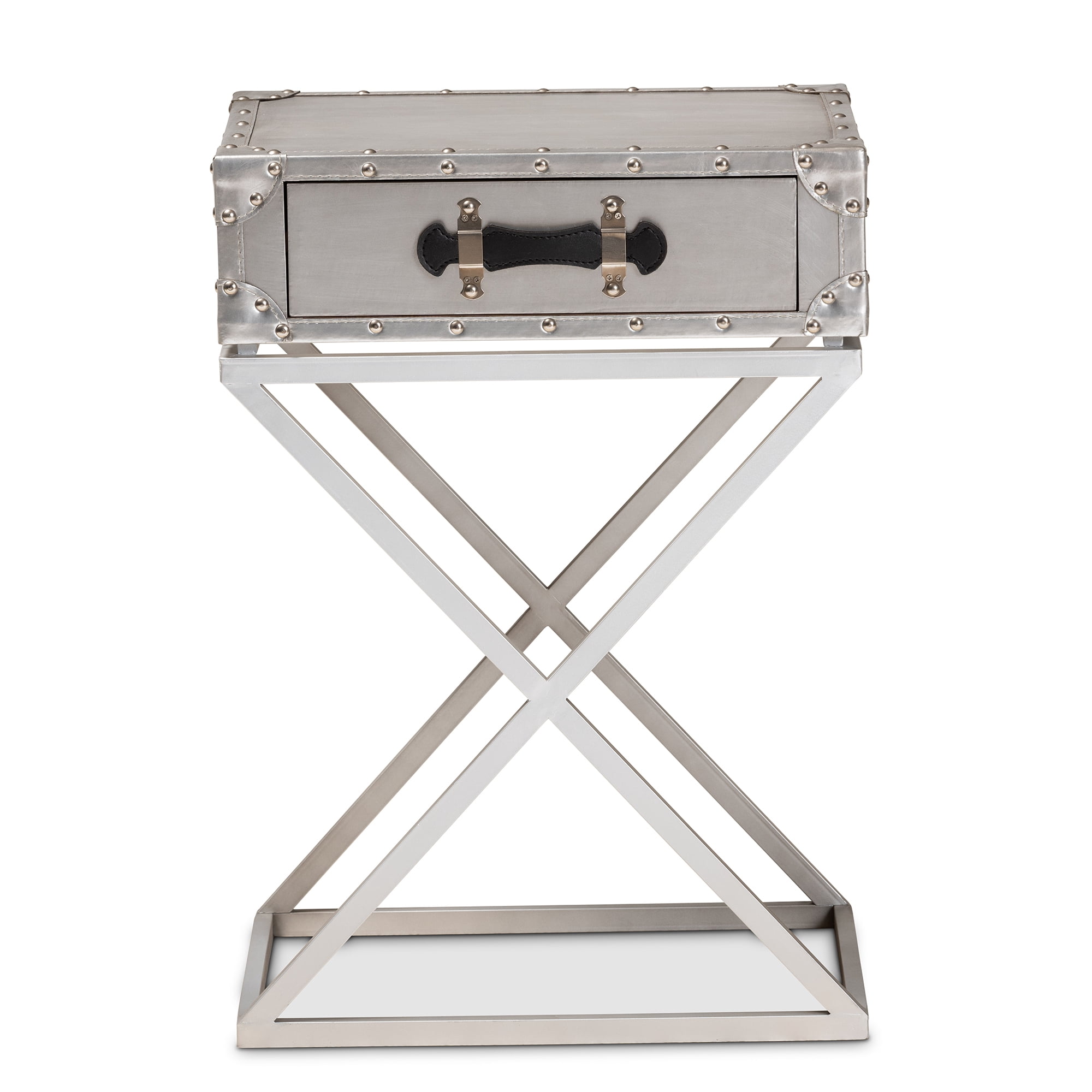 Baxton Studio William Modern French Industrial Silver Metal 1-Drawer End Table