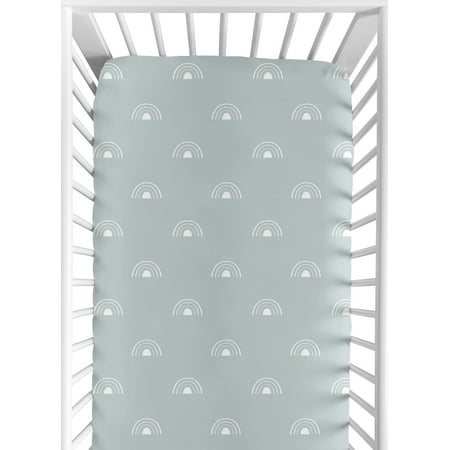 UPC: 0846480089759 | Sweet Jojo Designs Slate Blue Boho Rainbow Boy or Girl Fitted Crib Sheet Baby or Toddler Bed Nursery – White Bohemian Celestial Sky Outdoors Nature Gender Neutral