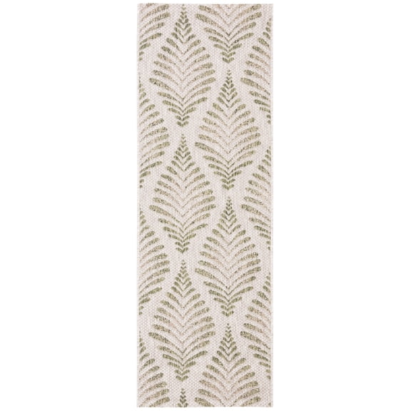 SAFAVIEH Courtyard Asher Geometric Indoor/Outdoor Runner, 2'3" x 6'7", Beige/Green