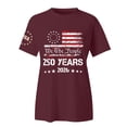 thumbnail image 2 of Only Moment USA Holiday Shirts Crew Neck Short Sleeve Women's Cotton and Linen Independence Day American Flag Floral Print Shirt Wine,L, 2 of 6