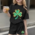 thumbnail image 2 of CYRBOKO Girls Outfits for St.Patrick's Day, Elastic Waist Casual Short Sleeve 2-piece Pullover Tops and Shorts Black Size 4-5 T, 2 of 7