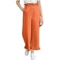 thumbnail image 2 of CQONEPT Cotton Linen Pants for Kids Girls Button Wide Leg Ruffle Pants Trendy Casual Baggy Streetwear Pant with Pockets Orange 14 Years, 2 of 7