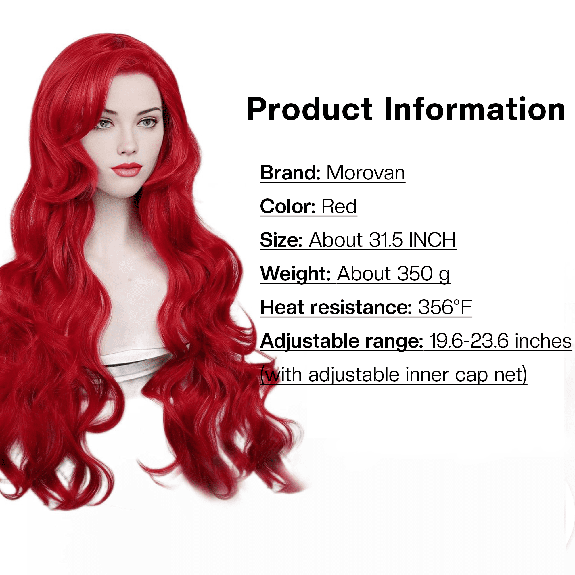 Morovan Red Curly Wig Adult Long Hair Daily Wig Heat Resistant Synthetic Fiber for Halloween for Cosplay for Christmas