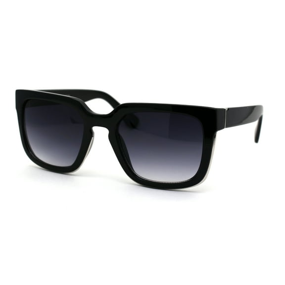 Mens Squared Fashion Squared Rectangle Keyhole Plastic Sunglasses Shiny Black Smoke